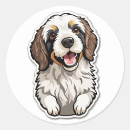 Cheerful Bernedoodle Sticker: Blandras Runt Klistermärke