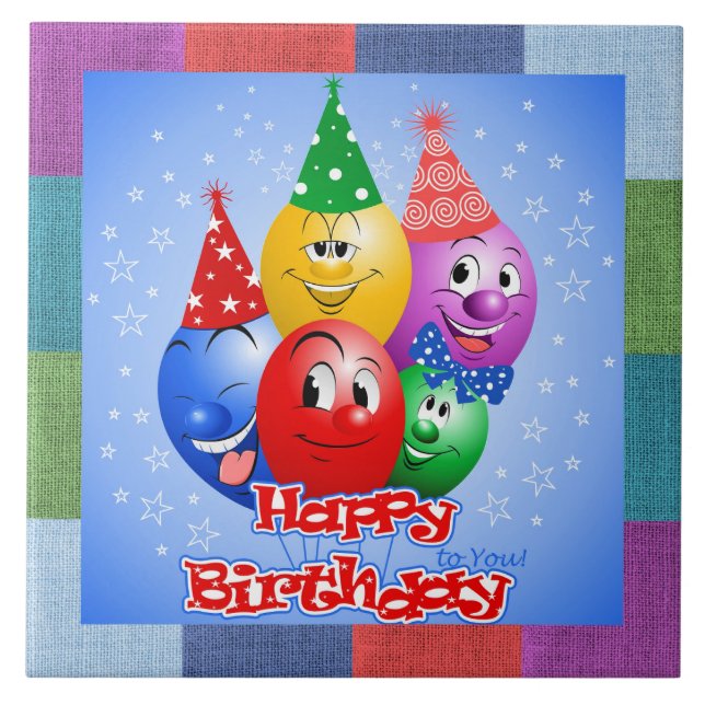 Cheerful Birthday Balloons Kakelplatta (Framsidan)