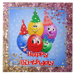 Cheerful Birthday Balloons Kakelplatta