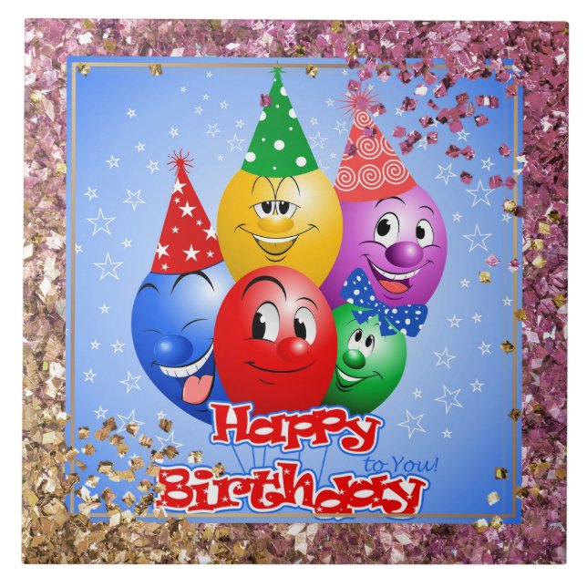Cheerful Birthday Balloons Kakelplatta (Framsidan)