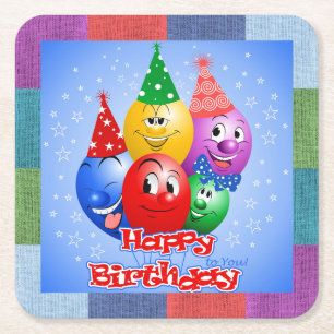 Cheerful Birthday Balloons Underlägg Papper Kvadrat