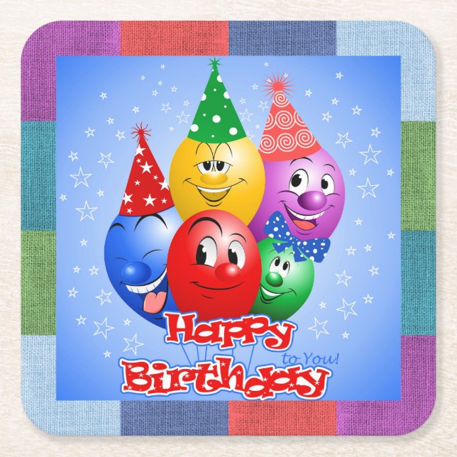 Cheerful Birthday Balloons Underlägg Papper Kvadrat (Framsidan)