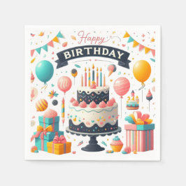 Cheerful Birthday Celebration Cake & Balloons Pappersservett