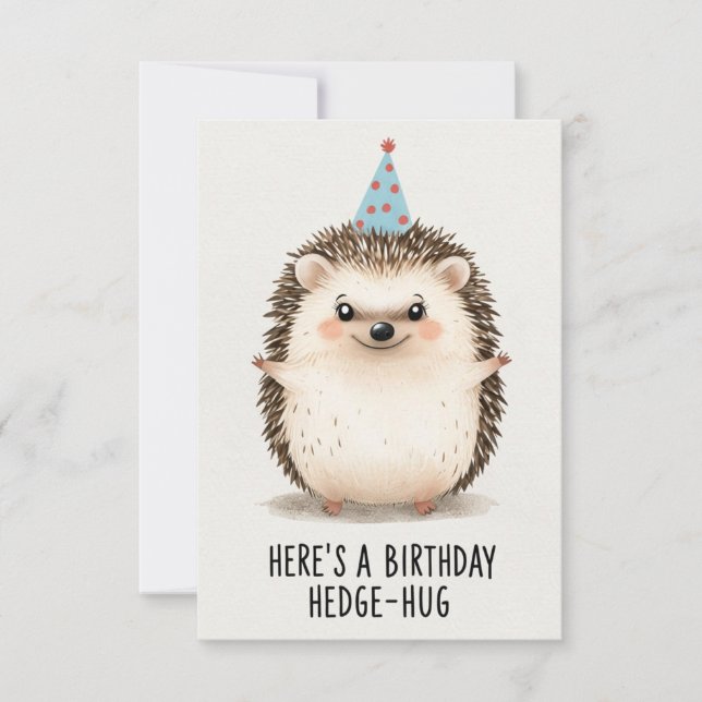 Cheerful Birthday Hedgehog Hug med Party Hat Kort (Framsida)