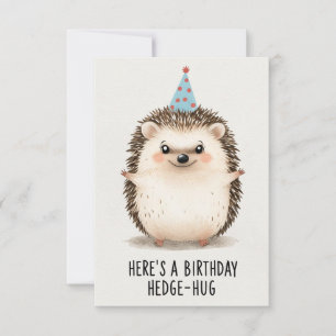 Cheerful Birthday Hedgehog Hug med Party Hat Kort