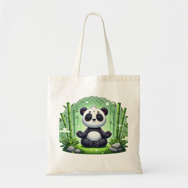 Cheerful Black and White Panda Eating Bamboo Tygkasse (Framsidan)
