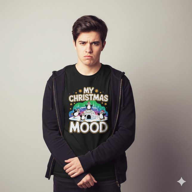 Cheerful Black Festive Penguin Igloo Christmas T Shirt (Skapare uppladdad)