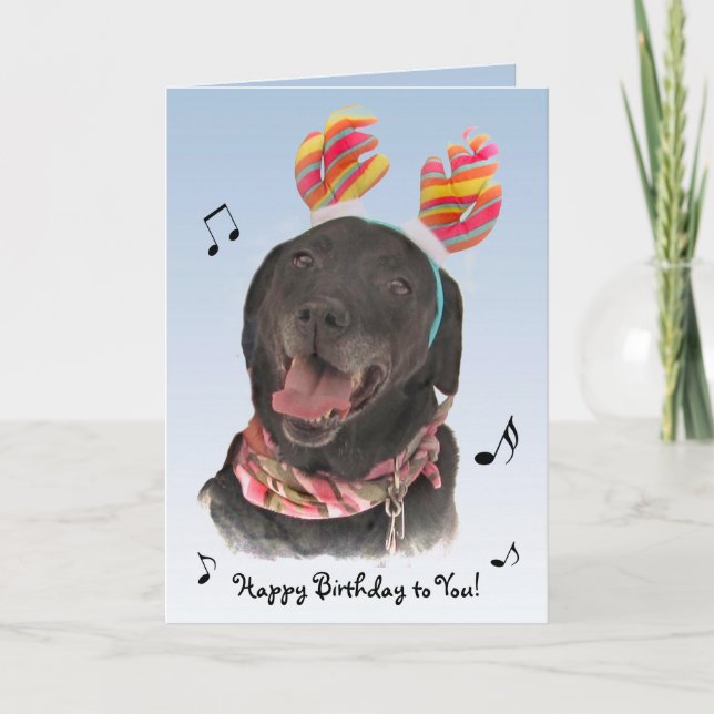 Cheerful Black Labrador Retriever Hund Birthday Kort (Framsida)