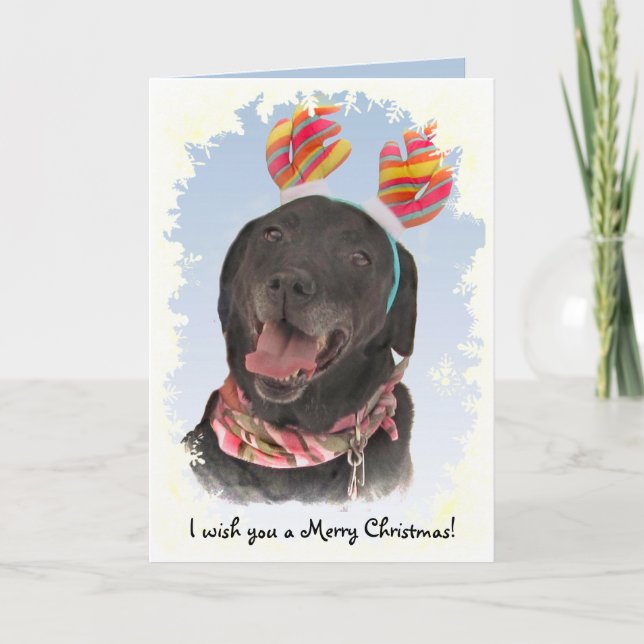 Cheerful Black Labrador Retriever Hund jul Helgkort (Framsida)
