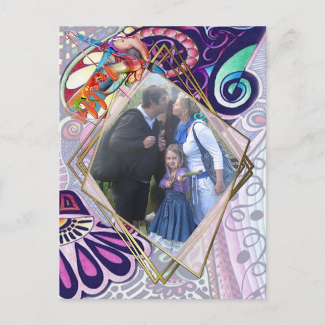 Cheerful Blue Artist Party Doodle Creation Meddelande Vykort (Framsida)