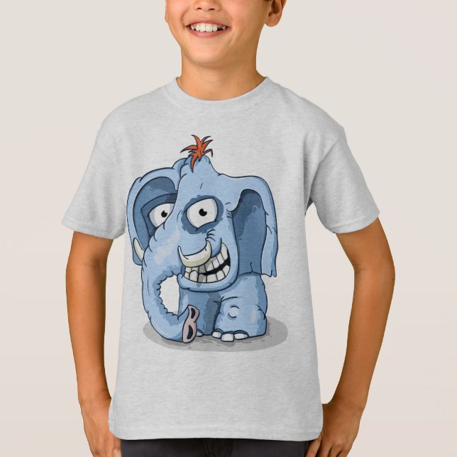 Cheerful Blue Elephant T Shirt (Framsida)