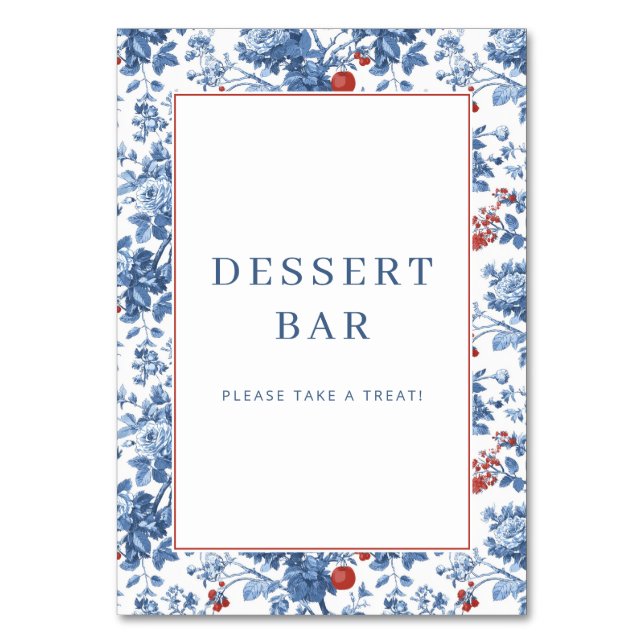 Cheerful Blue Floral Dessert Bar Sign Bordsnummer (Framsidan)