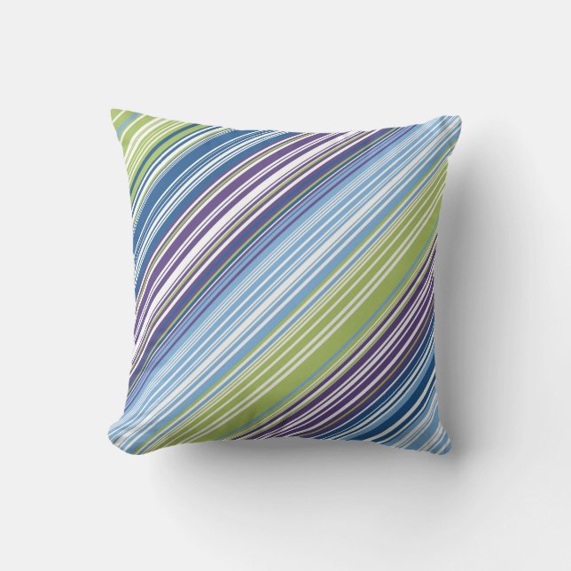 Cheerful Blue Lila Rainbow Stripe Dekorativ kudde (Framsida)