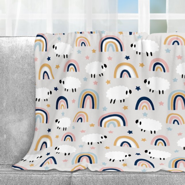 Cheerful Boho Sheep Rainbow Skriv ut Fleecefilt (Skapare uppladdad)
