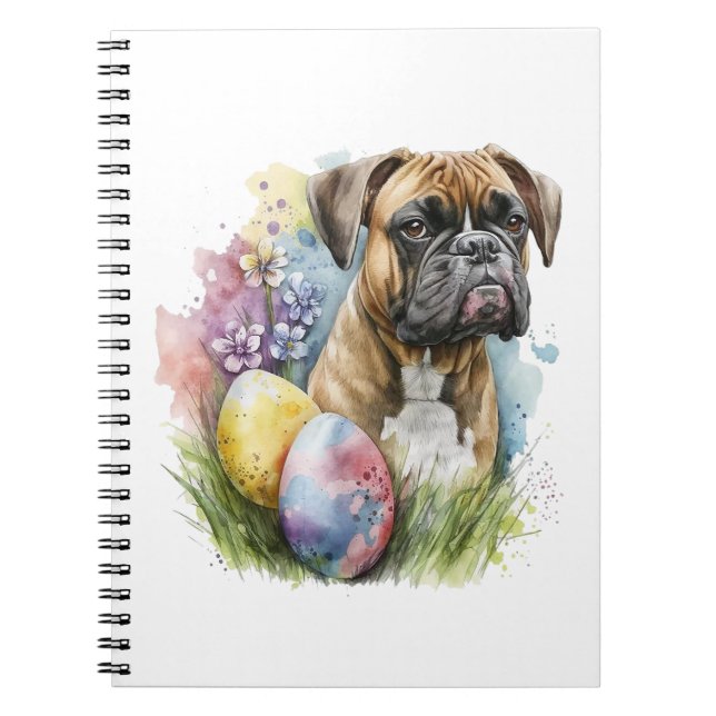 Cheerful Boxer Hund Påskägg, Glad påsk Boxer Anteckningsbok (Framsidan)