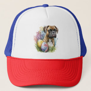 Cheerful Boxer Hund Påskägg, Glad påsk Boxer Keps