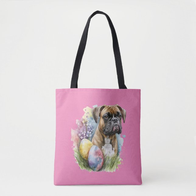 Cheerful Boxer Hund Påskägg, Glad påsk Boxer Tygkasse (Framsida)