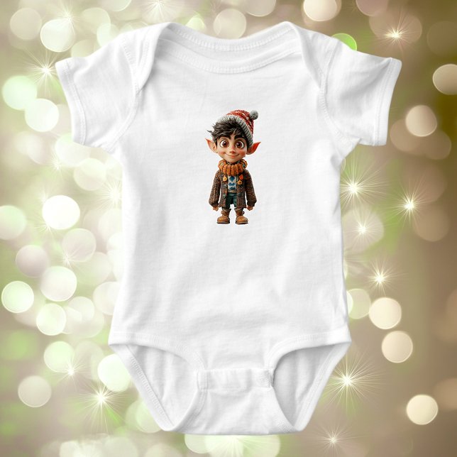 Cheerful Boy jul Elf Baby Bodykostym T Shirt (Skapare uppladdad)