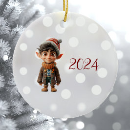 Cheerful Boy jul Elf Ceramic Ornament