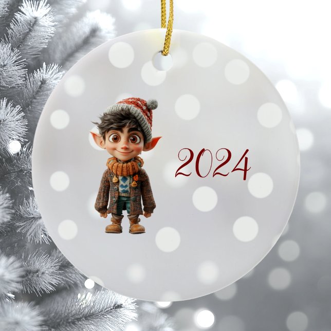 Cheerful Boy jul Elf Ceramic Ornament (Skapare uppladdad)