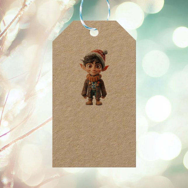 Cheerful Boy jul Elf Kraft Gift Märkres Presentetikett (Skapare uppladdad)