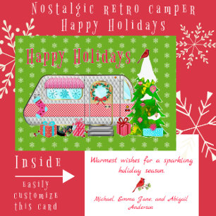 Cheerful Bright Festive Vintage Camper med snö Helgkort