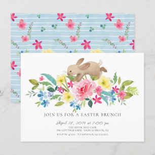 Cheerful Bunny Blommigt Påsk Brunch Inbjudningar