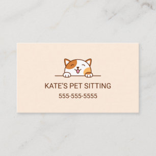 Cheerful Calico Cat Peeking Pet Sitta Service Visitkort
