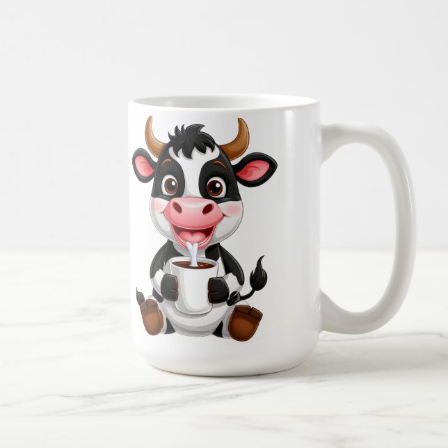 Cheerful Cartoon Cow Drinking Milk Kaffemugg (Höger)