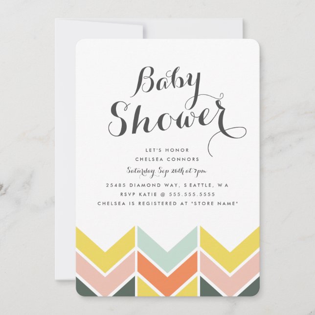 Cheerful Chevron Baby Shower Inbjudan (Framsida)
