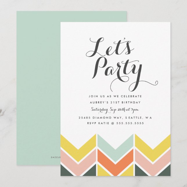 Cheerful Chevron Birthday Inbjudan (Fram/baksida)