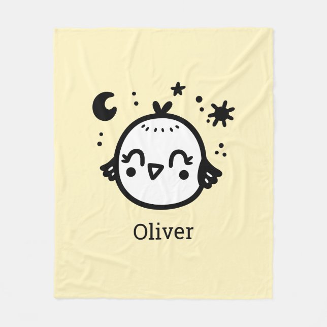 Cheerful Chick - Kawaii Bird Line Art" Fleecefilt (Framsidan)