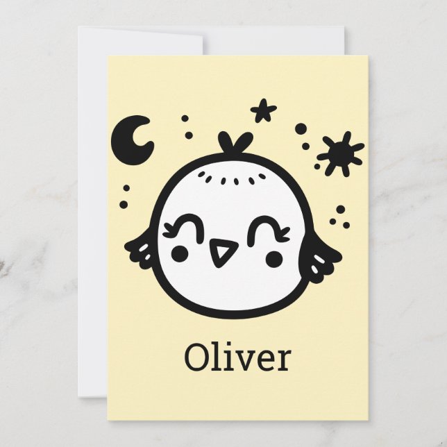 Cheerful Chick - Kawaii Bird Line Art" Inbjudningar (Framsida)