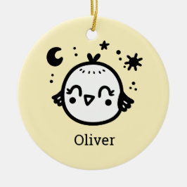 Cheerful Chick - Kawaii Bird Line Art" Julgransprydnad Keramik