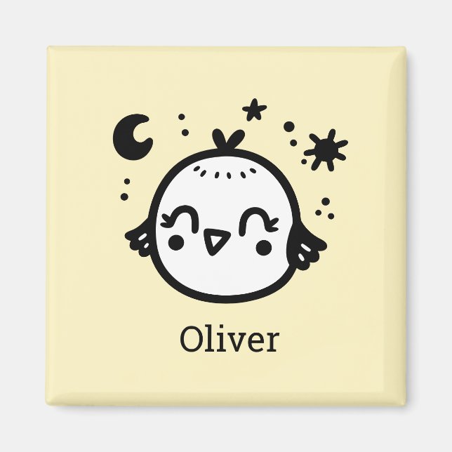 Cheerful Chick - Kawaii Bird Line Art" Magnet (Framsidan)