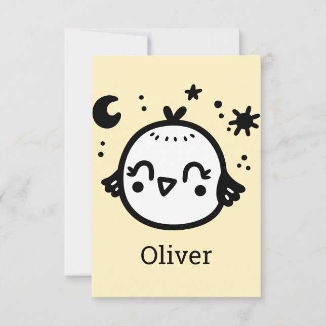 Cheerful Chick - Kawaii Bird Line Art" Tack Kort (Framsida)