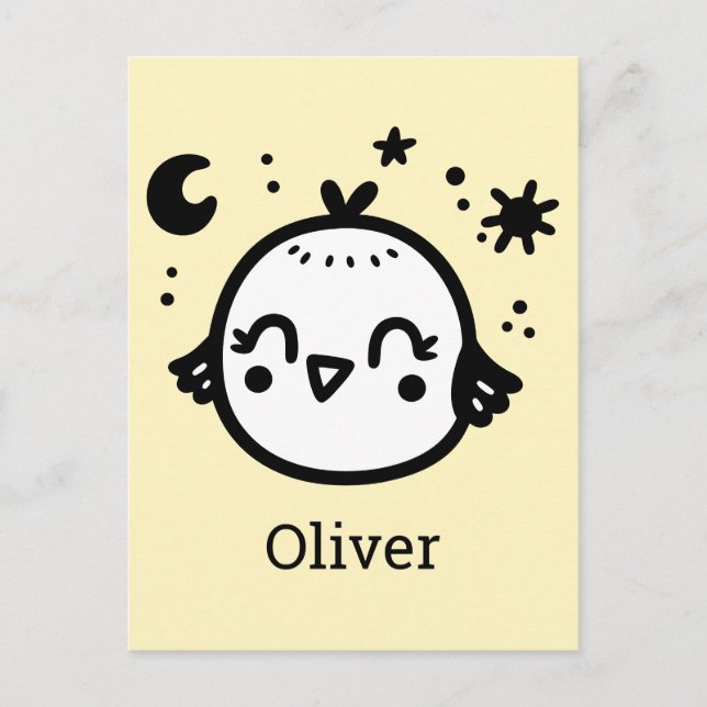 Cheerful Chick - Kawaii Bird Line Art" Vykort (Framsida)