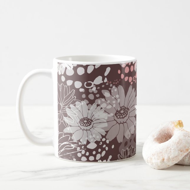 Cheerful chocolate Bohemian floral mug Kaffemugg (Med munk)