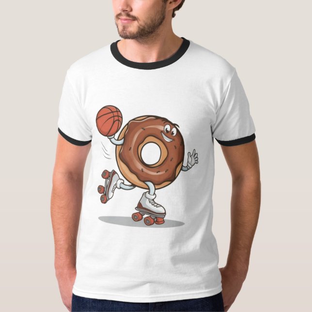 Cheerful Chocolate Donut Skateboarding withT-Shirt T Shirt (Framsida)