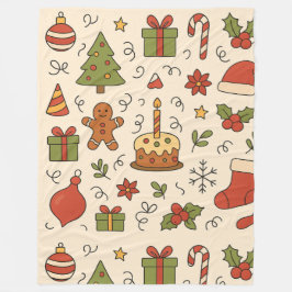Cheerful Christmas Doodle Pattern Fleecefilt