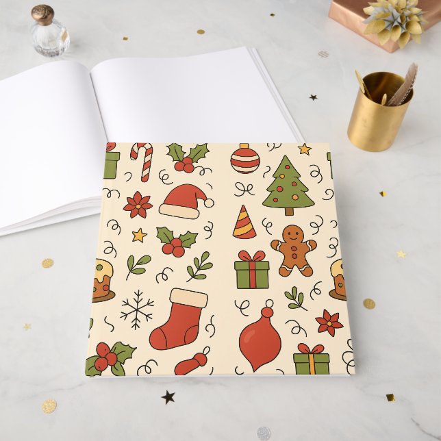 Cheerful Christmas Doodle Pattern Gästböcker (Framsidan öppen)