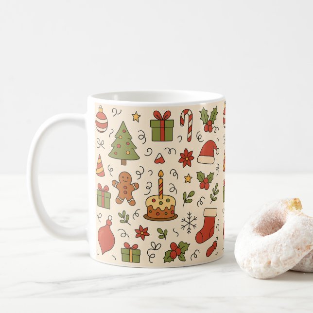 Cheerful Christmas Doodle Pattern Kaffemugg (Med munk)