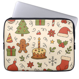 Cheerful Christmas Doodle Pattern Laptop Fodral