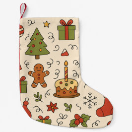 Cheerful Christmas Doodle Pattern Liten Julstrumpa