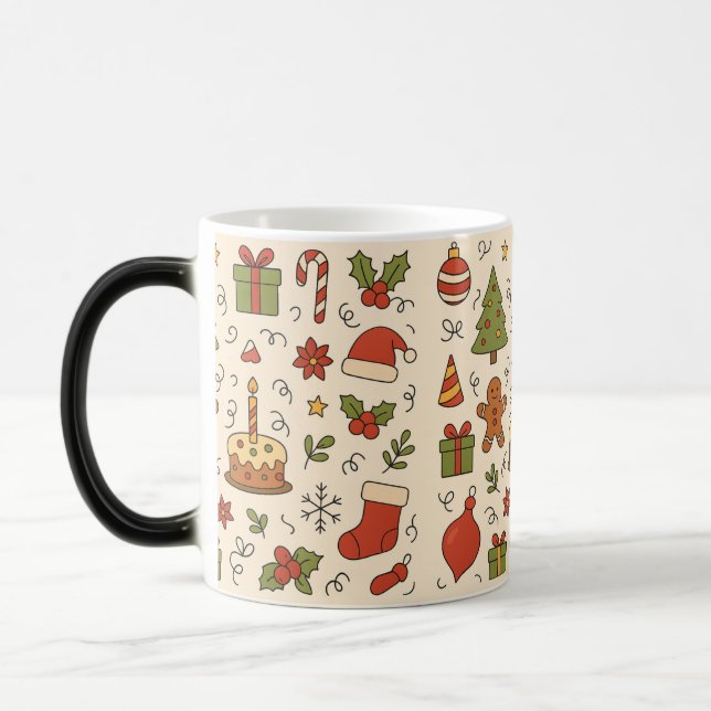 Cheerful Christmas Doodle Pattern Magisk Mugg (Vänster)