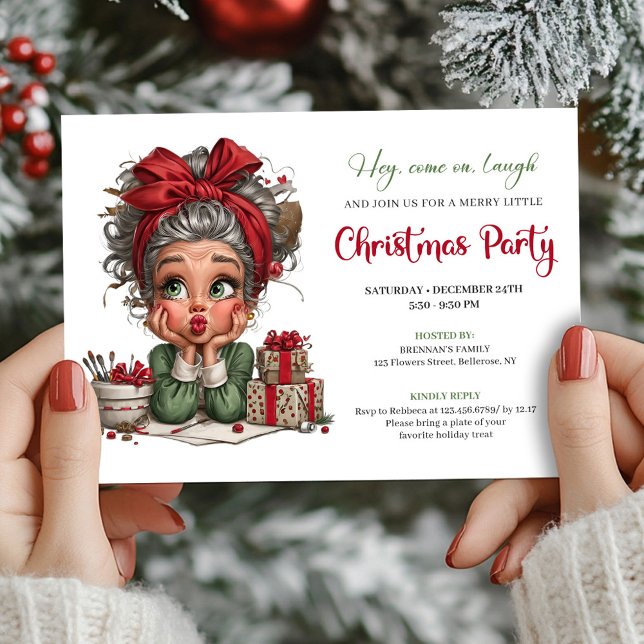 Cheerful Christmas Grandma Comic Party Invitation Inbjudningar (Cheerful Christmas Grandma Comic Party Invitation)