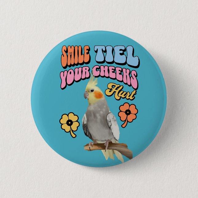 Cheerful Cockatiel Parrot Knapp (Framsida)
