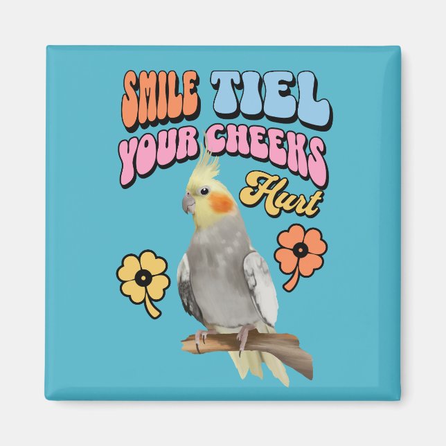 Cheerful Cockatiel Parrot Magnet (Framsidan)