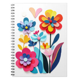 Cheerful Colorful Paper Cut Floral Abstract Anteckningsbok