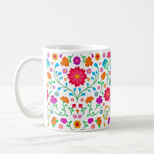 Cheerful colourful folk art pattern  kaffemugg (Vänster)